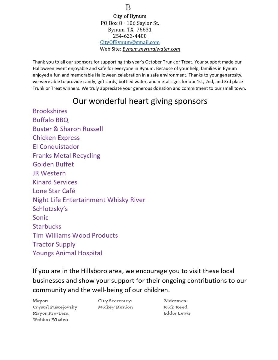 Trunk or Treat Thank you Letter 2025